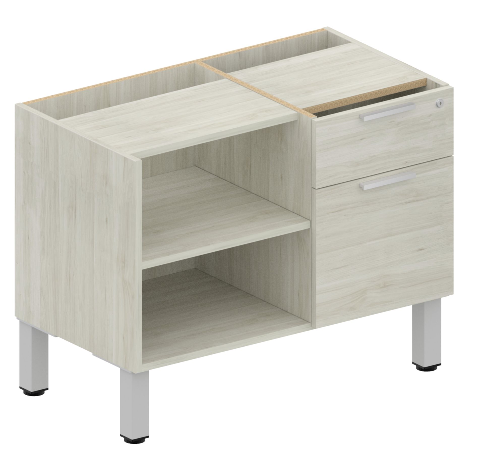 Levels Open Cabinet Storage with Storage Risers – No Top